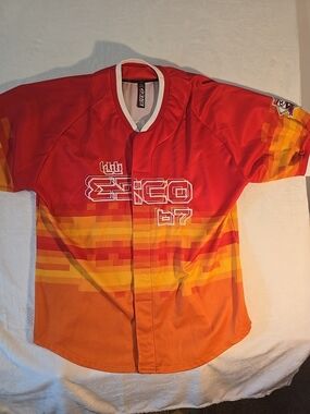 Willie Esco Jersey Mens XXL #67 Red Orange Short Sleeve Button Up Shirt Y2K